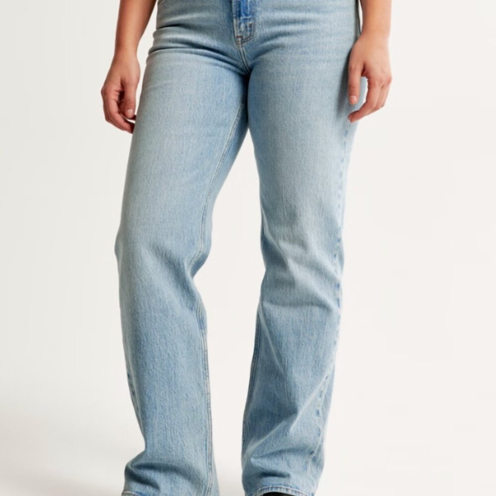Abercrombie Fitch Curve Love High Rise 90 Relaxed Jeans Front Yoke 6 Short - 28 - Picture 3 of 4